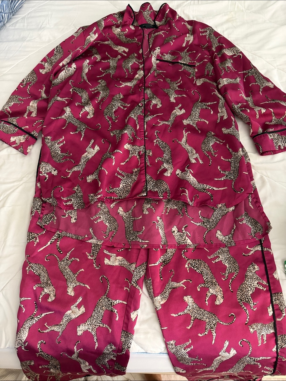 Ann Taylor Magenta Satin Leopard-Print Pajama Set